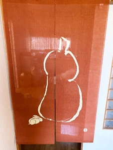 Kyoto Japanese Door Curtain Tapestry Handpaint Linen Gourd and Rabbit Usagi - Picture 1 of 10