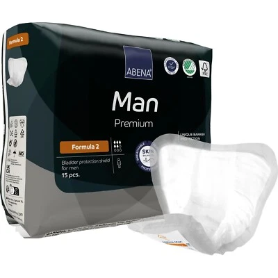 30 x Abena Man Premium - Formula 2 - Protection Shield Pad For Men -2 x Packs 15
