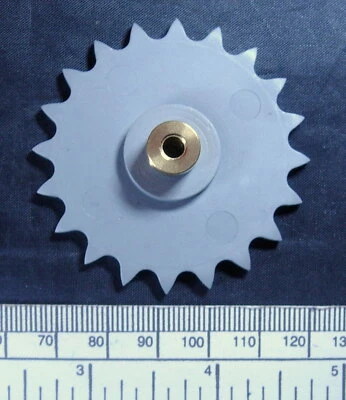 Plastic Chain Sprocket - 20 Teeth - Diameter 54Mm - Brass Hub Bore 4 - Image 1 of 3