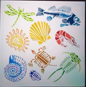 LARGE FOSSILS Reusable Stencil Airbrush Painting Etc New 30x30cm - Picture 1 of 4