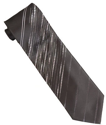 New men's polyester woven neck tie wedding formal black gray stripes  - Image 1 of 2