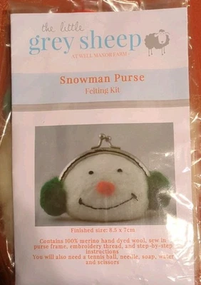 Little Grey Sheep Felting Craft Kit Makes Snowman Purse CUTE!  - Image 1 of 4