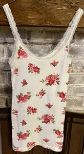 Vintage Y2K ABERCROMBIE & Fitch GIRLS Sz L Floral LACE trim Cami TANK Top - Picture 1 of 2