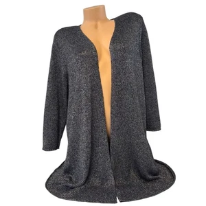 Eileen Fisher Damen LARGE Metallic Strick vorne offen Leinenmischung Cardigan Pullover - Bild 1 von 8