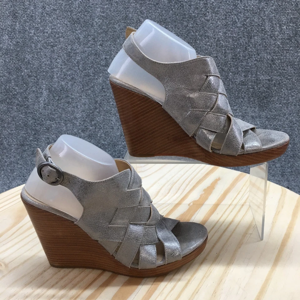 Sandalias Johnston & Murphy para mujer 7M plataforma tiras cuero plateado cuña informales Foto 1 de 4