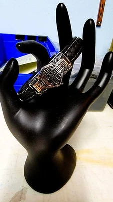 Pulseira trançada preta impressionante com destaque deslizante prata Harley Davidson - Imagem 1 de 2