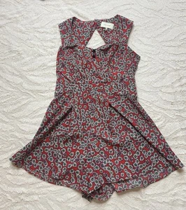 River Island - Ladies Red Multicoloured Floral Shorts Playsuit - Size 12 - Picture 1 of 14