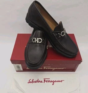 NEU Salvatore Ferragamo Geneva 2 Gancini Halbschuhe 8,5 D dunkelbraun Kalb Italien - Bild 1 von 13