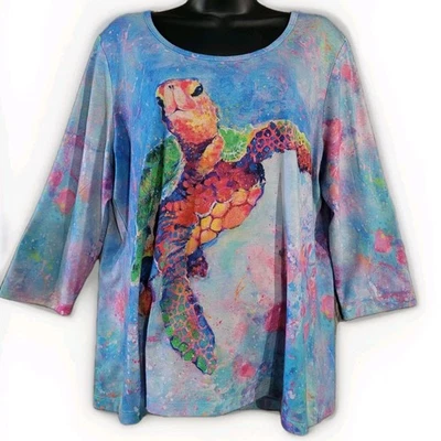 Camisa Tortuga Tropical Leoma Lovegrove Talla Pequeña Grande 3/4 Slv Vacaciones Playa Foto 1 de 4