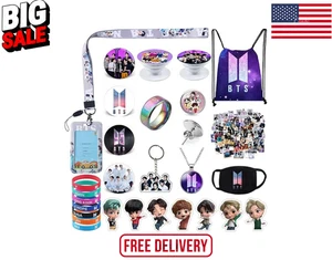 BTS Geschenkset, inkl. Kordelzugbeutel Rucksack, Halskette, Ohrringe, Ringe - Bild 1 von 8