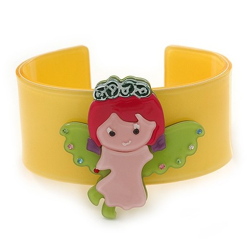 VALENTINO Bracciale Angelo Largo Giallo Verde Chiaro Rosa Acrilico Cristallo Austriaco 