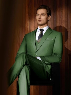 Para hombres Calce Ajustado 3 Piezas Traje Un Botón Blazer Chaleco Pantalones Boda Negocios Esmoquin Foto 1 de 4