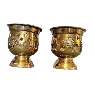 Brass Candle Holder- Cutout Stars- Made in India ~ 3 1/2" T - Picture 1 of 4