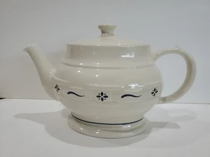 Longaberger Pottery Woven Traditions Classic Blue Oval Teapot - Picture 1 of 8