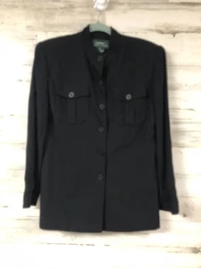 Women’s Lauren Ralph Lauren Black Button Front Blazer Jacket Sz4 Pockets Classic - Picture 1 of 7