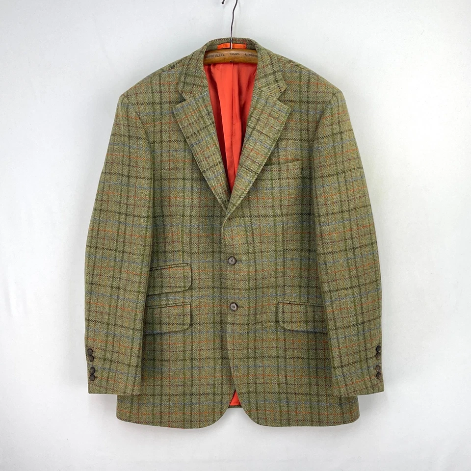Chaqueta Hackett Harris Tweed Para Hombres 42L Verde Cuadros Lana Hacking Deportes Blazer Foto 1 de 4