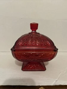 Vintage Jeanette Glas rot Bonboniere Deckel Standfuß Fuß Eichel Eiche - Bild 1 von 21