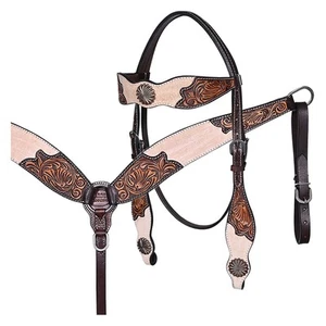 RK HILASON Western Horse Hand Carved American Leather Breast Collar Headstall - Picture 1 of 8
