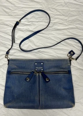 Henri Bendel Jetsetter Crossbody Shoulder Bag Blue Denim Leather Strap/Trim B25 - Image 1 of 4