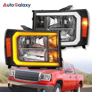 Pair LED DRL Headlights Headlamps Sequential Signal For 2007-2013 GMC Sierra - Picture 1 of 15