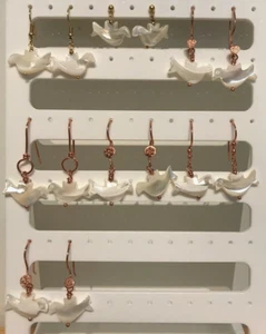 White Shell Dove Dangle Earrings on Gold or Rose Gold Plated Wires or Posts - Picture 1 of 18