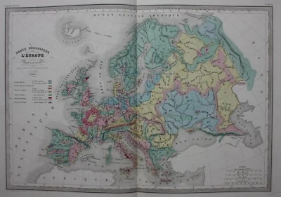 GEOLOGICAL MAP OF EUROPE, GEOLOGY, original antique map, Huot, c.1860 - Image 1 of 4