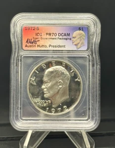 1972-S Eisenhower Dollar โ๏ธ ICG PR70 DCAM โ Austin Hutto Signed Slab ๐ฅ - Picture 1 of 6