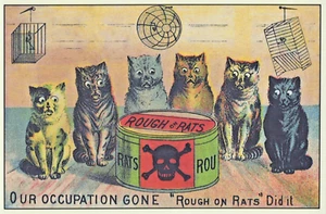 Cats Rough On Rats Antique Vintage Plastic Display Sign 7 3/4 x 11 1/2" man cave - Picture 1 of 1