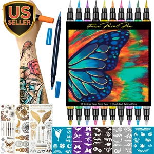 Temporary Tattoo Markers for Skin - Dual Tip 10 Colors Tattoo Pens for Skin T... - Picture 1 of 7