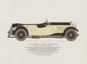 Lagonda 2 Liter Continental (1932) Sportwagen Print. George Oliver. Staines 1967 - Bild 1 von 1