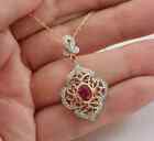 2.00Ct Oval Cut Lab Created Red Ruby Halo Pendant 14K Yellow Gold Plated Silver