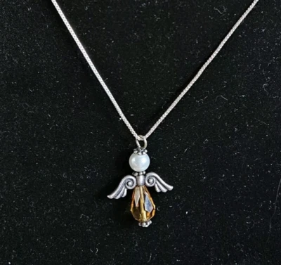 Sterling Angel/Fairy Necklace w/Faux Pearl & Rhinestone - Image 1 of 4