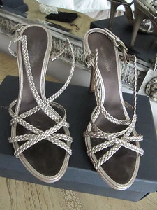 BCBG NORWICH-ME PLATINUM GOLD METALLIC LE Sandal Shoes 8 MED $275 - Picture 1 of 11