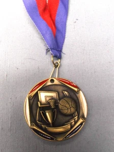 Freeman gold enameled basketball medal red/blue neck ribbon 1 3/4" diameter - Picture 1 of 1