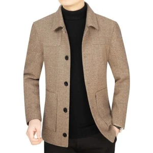 New Middle-aged Men's Lapel Wool Jacket Top Dad's Upscale Business Casual Jacket - Picture 1 of 18