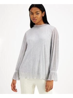 Alfani Top Silver Blouse Ruffled Long Sleeve Women Sz S NEW NWT 519 - Image 1 of 3