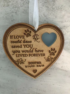 Personalised Wooden Hanging Blue Heart Pet Memorial Keepsake Cat Dog Paw Print  - Picture 1 of 1