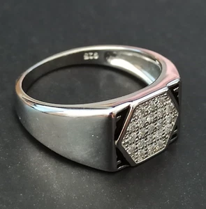 Men's Signet Ring 925 Silver Retro Crystal Enamel Geometric 11.25 Gift Vintage - Picture 1 of 16