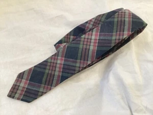 VINTAGE PARK AVENUE COTTON INDIA MADRAS UNLINED SKINNY PLAID TIE 52 X 1 3/4 - Picture 1 of 7