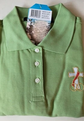 Women's Lime Peruvian Cotton SS Polo Shirt with Embroidered Deacon Wife's Cross - Image 1 of 4
