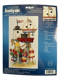 New JANLYNN Counted Cross Stitch OCEAN FRONT PROPERTY Nautical Beach 9x15 - Picture 1 of 2