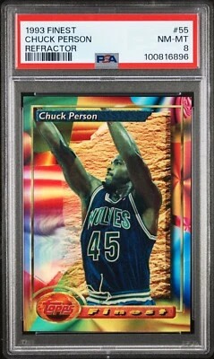 PSA 8 1993-94 FINEST REFRACTOR CHUCK PERSON #55 TIMBERWOLVES FRESH GRADE - Image 1 of 2