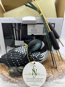 Vintage Cedar Key Wood Duck With Wood Stand 7.2” Second Nature “Reunion Loon” BN - Picture 1 of 14