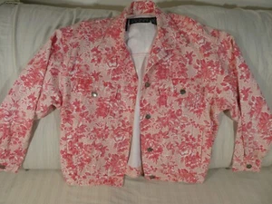 Vintage Chaus Sport Denim Jacket with Pink Flowers/Roses Design Size Small O1 - Picture 1 of 12