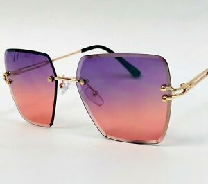 Women Sunglasses Rimless Cat eye Oceanic Diamond Cut Lens Fashion Designer Style