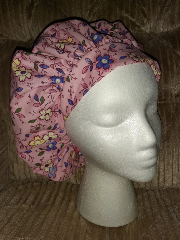 Pink w/ Flowers Bouffant Medical Scrub Surgery Hat SIZE SMALL - Image 1 of 1