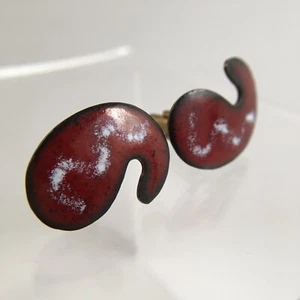Copper Red White Enamel Cufflinks Apostrophe Signed Modernist Abstract VTG G1 - Picture 1 of 8