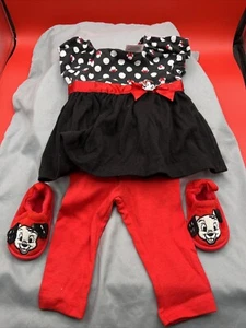 Disney Baby by Disney Store Minnie Mouse 2 Piece Outfit Size Bonus Shoes 6-9 Mth - Picture 1 of 4