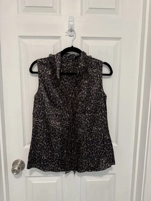 Elie Tahari черный/золотой гепард печать V шеи бак блузка с оборками - женщин S/P - Изображение 1 из 4