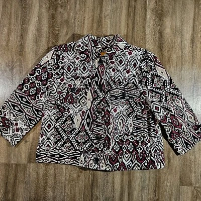 RUBY RD Cropped Jacket Womens 6 Aztec Southwestern Print Multicolor Button Up - Image 1 of 4